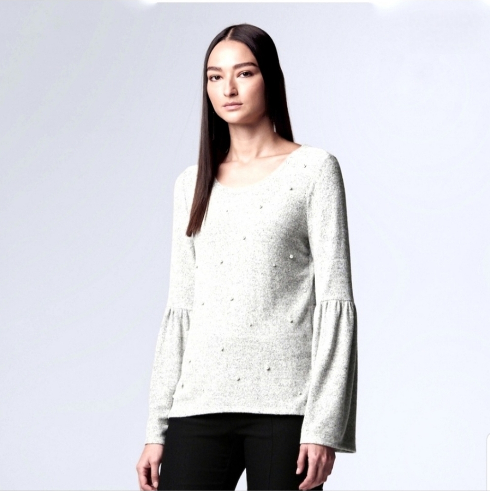 Gray Simply Vera Wang Sweater With Pearl Detail